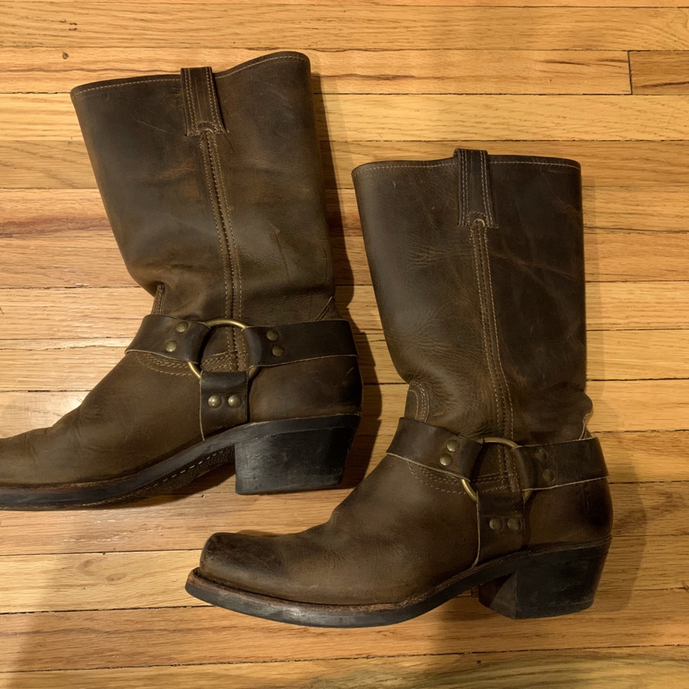 Frye Brown Harness Heeled Boots